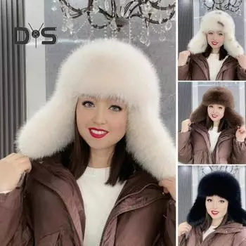 Женская зимняя шапка, перчатки, утолщенный пушистый искусственный мех, защита ушей, Windoroof, сохранение тепла, катание на лыжах, коньках, сноуборде, шапка Lei Feng чёрный