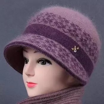 Женская зимняя шапка Plus Velvet Knit - теплая бабушкина толстая универсальная шерстяная шапка-тазик One Size красный