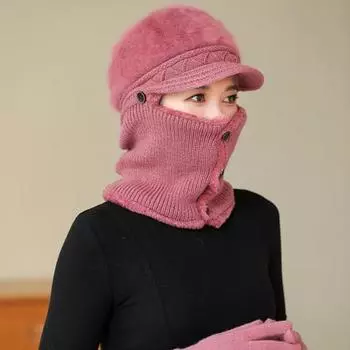 Женская зимняя шапка с интегрированным шарфом, толстая, теплая, ветрозащитная, для езды на велосипеде фиолетовый