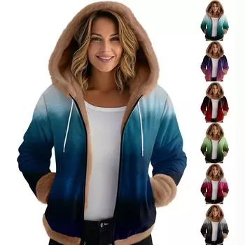 Женская зимняя шапка с манжетами и краями, бархатная утолщенная куртка с капюшоном и градиентным принтом XL