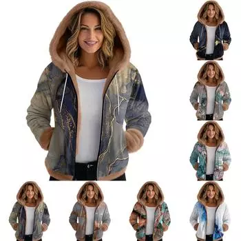 Женская зимняя шапка с манжетами и краями, бархатная утолщенная куртка с капюшоном и принтом XXL