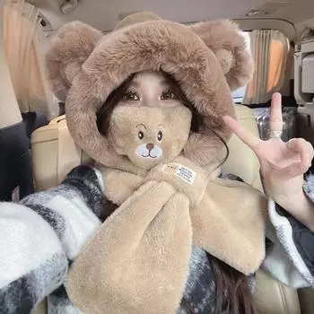 Женская зимняя шапка с медвежьими ушками, очаровательная супермягкая утепленная морозостойкая шапка для защиты ушей, плюшевая шапка с защитой лица