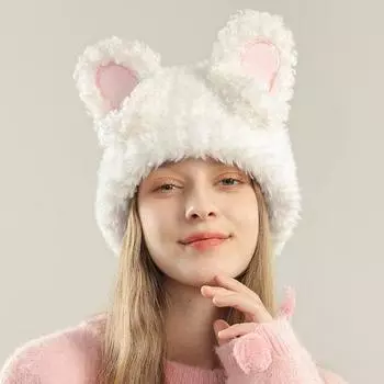 Женская зимняя шапка с мультяшным кроликом, декор для ушей, защита ушей, мягкая плюшевая, толстая, теплая, холодостойкая, эластичная, противоскользящая, женская шапка соответствующего цвета серый