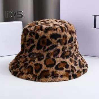 Женская зимняя шапка с плоским куполом и леопардовым принтом, утолщенная теплая плюшевая панама, теплая вязаная уличная шапка хаки