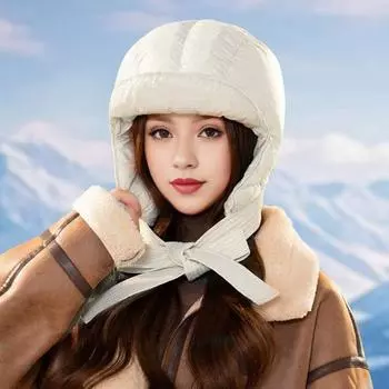 Женская зимняя шапка с полной защитой, ветрозащитная, толстая, со шнуровкой, на ремне, мягкая шапка Lei Feng для холодной погоды, активного отдыха на природе, велоспорта, повседневной носки чёрный