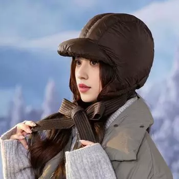 Женская зимняя шапка с полной защитой, ветрозащитная, толстая, со шнуровкой, на ремне, мягкая шапка Lei Feng для холодной погоды, активного отдыха на природе, велоспорта, повседневной носки чёрный