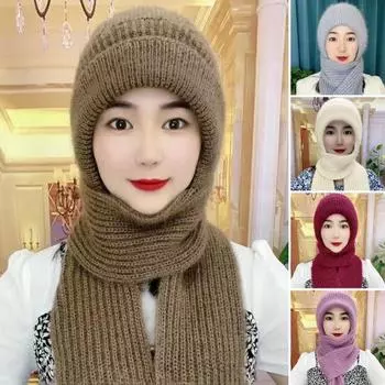 Женская зимняя шапка с шарфом, толстая, теплая, плюшевая, ветрозащитная, велосипедная, однотонная, эластичная, полная защита, для путешествий на открытом воздухе, для холодной погоды, для катания на лыжах темно-коричневого