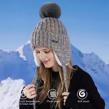 Женская зимняя шапка с толстой плюшевой подкладкой, с декором в виде мяча, разноцветная, трикотажная, полная защита, ветрозащитная, теплая, для катания на лыжах, для фотосъемки розовый