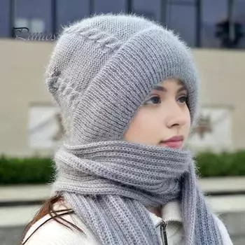 Женская зимняя шапка со встроенным длинным шарфом, толстая теплая трикотажная ветрозащитная, высокоэластичная, полная защита, для путешествий на открытом воздухе в холодную погоду хаки