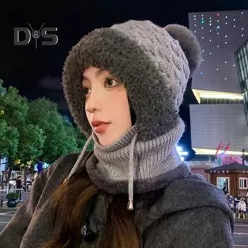 Женская зимняя шапка со встроенным шарфом и защитой для лица, толстая теплая ветрозащитная шапка для езды на велосипеде, регулируемая, полная защита для путешествий на открытом воздухе в холодную погоду розовый