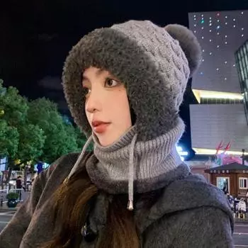 Женская зимняя шапка со встроенным шарфом и защитой для лица, толстая теплая ветрозащитная шапка для езды на велосипеде, регулируемая, полная защита для путешествий на открытом воздухе в холодную погоду розовый