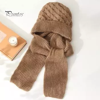 Женская зимняя шапка со встроенным шарфом, толстая, теплая, трикотажная, ветрозащитная, высокоэластичная, полная защита, для путешествий на открытом воздухе в холодную погоду, для езды на велосипеде бежевый