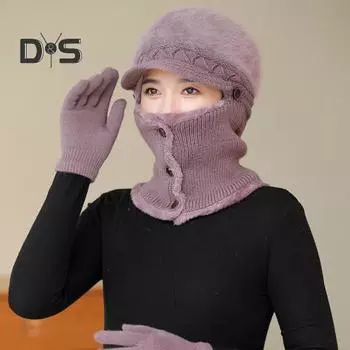 Женская зимняя шапка со встроенным шарфом, толстая, теплая, ветрозащитная, для езды на велосипеде, с застежкой на пуговицы, растягивающаяся, полная защита для путешествий на открытом воздухе, для холода серый