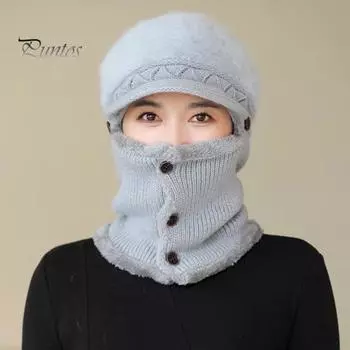 Женская зимняя шапка со встроенным шарфом, толстая, теплая, ветрозащитная, для езды на велосипеде, с застежкой на пуговицы, растягивающаяся, полная защита для путешествий на открытом воздухе, для холода бежевый