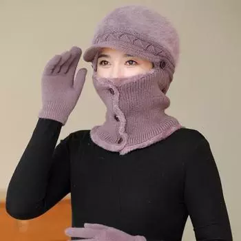 Женская зимняя шапка со встроенным шарфом, толстая, теплая, ветрозащитная, для езды на велосипеде, с застежкой на пуговицы, растягивающаяся, полная защита, для путешествий на открытом воздухе, для холодной погоды вино красного