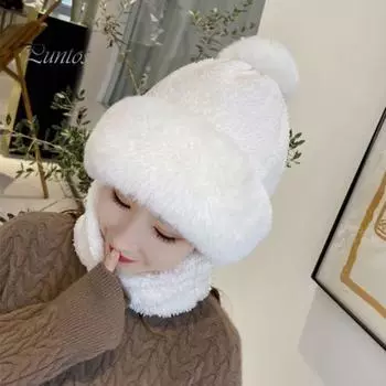 Женская зимняя шапка со встроенным шарфом, толстая плюшевая, теплая, ветрозащитная, полная защита, для езды на велосипеде, путешествий, холодной погоды серый