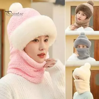 Женская зимняя шапка со встроенным шарфом, защищающая от холода, спереди, толстый плюш, теплая, полная защита, для езды на велосипеде и путешествий в холодную погоду кофейный