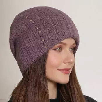 Женская зимняя шапка вязаная со стразами и искусственным жемчугом, высокоэластичная, однотонная светло-серый