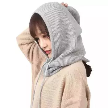 Женская зимняя шапка, женский вязаный шарф с капюшоном для женщин, ветрозащитная теплая шерстяная шапка кофейный