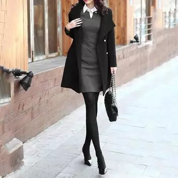 Женская зимняя шерстяная куртка с лацканами, пальто, пальто с длинным рукавом, верхняя одежда S серый