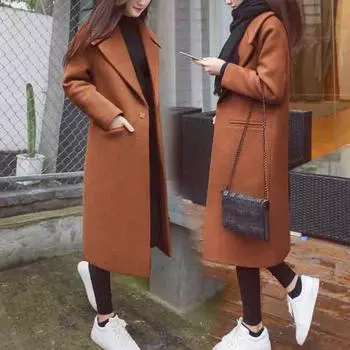 Женская зимняя шерстяная куртка с лацканами, пальто, пальто с длинным рукавом, верхняя одежда XXL коричневый