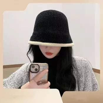 Женская зимняя шляпа-ведро, модная вязаная шляпа-клош, однотонная теплая вязаная шапка крючком one average size