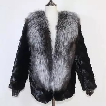 Женская зимняя шуба из натурального меха норки с воротником из лисьего меха, натуральная теплая норковая куртка, женская мода, пальто из 100% натурального меха норки S чёрный