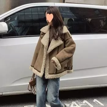 Женская зимняя шуба из овечьего меха, утолщенная мотоциклетная куртка с интегрированным сращиванием, хлопковая стеганая куртка S