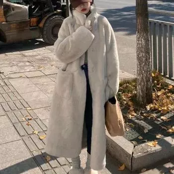 Женская зимняя шуба средней длины, свободное тонкое меховое цельное пальто из норки с защитой окружающей среды, зимняя женская куртка S серый