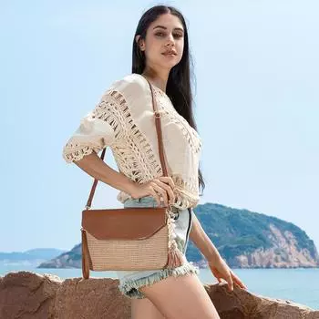 Женская зимняя соломенная сумка-мессенджер, женская тканая модная сумка на плечо для отдыха на море, пляжная кисточка, дизайнерские дорожные сумки через плечо