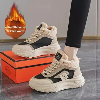 Женская зимняя спортивная обувь Velvet 2024: Толстая, мягкая подошва, стильные, нескользящие повседневные туфли 40 хаки