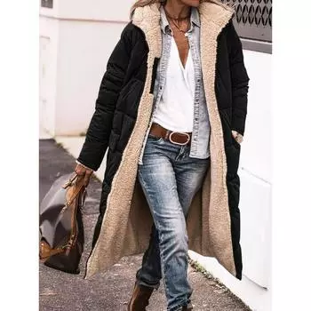 Женская зимняя стеганая куртка с капюшоном, модное повседневное теплое пальто с длинным рукавом для женщин, новая однотонная длинная верхняя одежда, женский наряд S чёрный