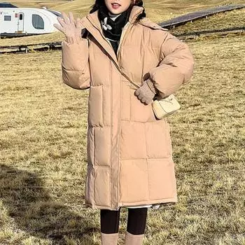 Женская зимняя студенческая длинная пуховая куртка на хлопковой подкладке, утолщенное свободное пальто с капюшоном M белый