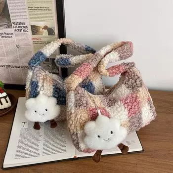 Женская зимняя сумка через плечо, модная женская сумка из искусственного меха, женская сумка из овечьей шерсти, сумка для покупок для девочек, теплая мягкая плюшевая мини-кошелек розовый