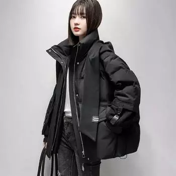 Женская зимняя свободная хлопковая одежда для отдыха, однотонная утолщенная теплая куртка с капюшоном 2XL белый