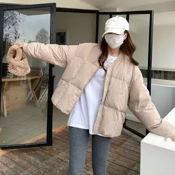 Женская зимняя свободная и удобная хлопковая куртка, повседневная стеганая студенческая бейсбольная форма M хаки