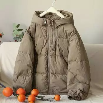 Женская зимняя свободная куртка с капюшоном, теплая, короткая, утолщенная, однотонная куртка 3XL