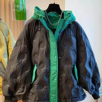 Женская зимняя свободная повседневная куртка-пуховик Sense с цветными блоками и капюшоном, теплая куртка XXXXL чёрный