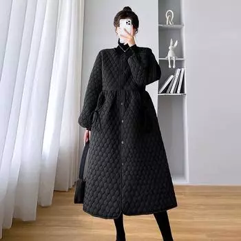 Женская зимняя свободная повседневная удобная одежда для беременных однотонное утолщенное теплое платье 3XL чёрный