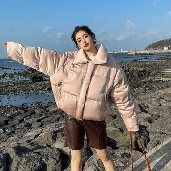 Женская зимняя свободная тонкая толстая пуховая куртка с хлопчатобумажной подкладкой, короткое пальто, куртка L белый