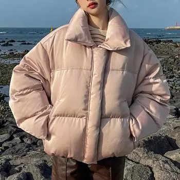 Женская зимняя свободная тонкая толстая пуховая куртка с хлопчатобумажной подкладкой, короткое пальто, куртка M чёрный