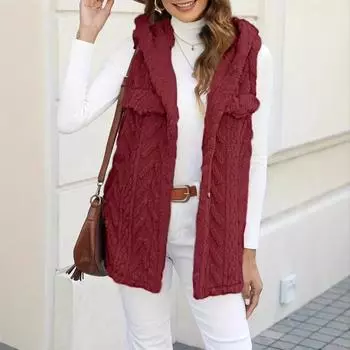 Женская зимняя теплая безрукавка из плюша с капюшоном L абрикосовый