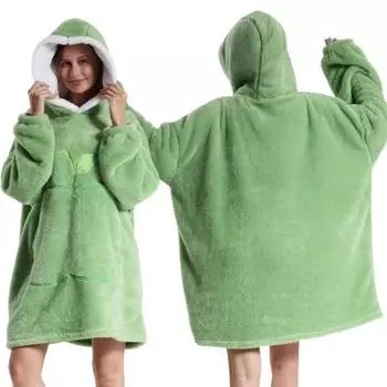 Женская зимняя теплая домашняя толстовка с капюшоном большого размера, одеяло, пижама, ночные рубашки с карманом для женщин, однотонная флисовая домашняя одежда, мягкий домашний халат большого размера 90 см One Size
