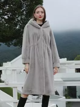 Женская зимняя теплая хлопковая куртка из искусственного меха из искусственной норки, высококачественное пальто M светло-серый