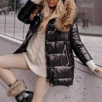 Женская зимняя теплая хлопковая одежда с меховым воротником S красный