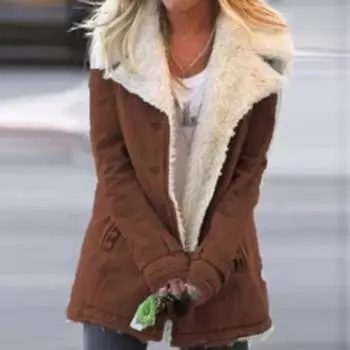 Женская зимняя теплая композитная куртка с лацканами с плюшевыми пуговицами больших размеров, верхняя одежда S коричневый