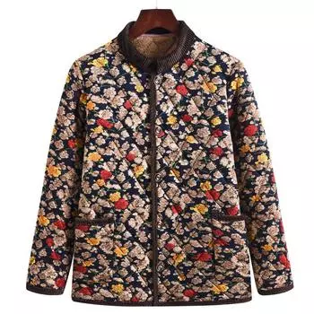 Женская зимняя теплая куртка больших размеров, утолщенная, теплая, бейсбольная куртка в этническом стиле, воротник-стойка, напечатанная 5XL