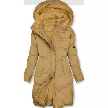 Женская зимняя теплая куртка с длинным рукавом на молнии с капюшоном L чёрный