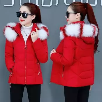 Женская зимняя теплая куртка с капюшоном, воротником-стойкой, короткая тонкая теплая куртка, пушистая куртка на молнии XXXL