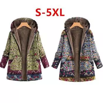 Женская зимняя теплая куртка с подкладкой из шерпы, парка с капюшоном для женщин, с принтом на пуговицах, с длинным рукавом, с подкладкой из флиса, с карманами S синий